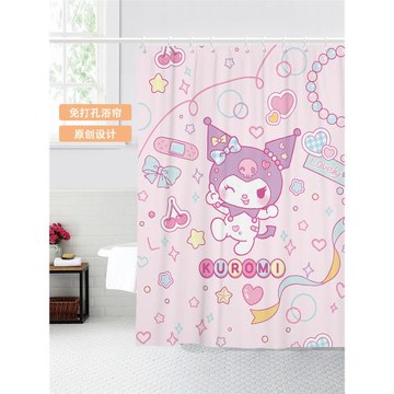 日系可愛卡通庫洛米免打孔防水廁所間隔斷簾免打孔掛簾防霉浴簾