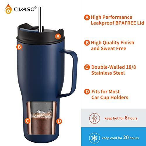 ステンレススチール CIVAGO Insulated Travel Coffee Mug with Handle, Stainless Steel C