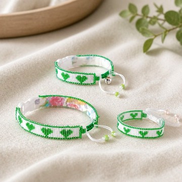 【與愛貓同款】夏日剉冰色調 漸層愛心珠飾貓咪項圈與手鍊 Matching Cat Collar and Bracelet