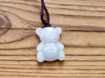 親翠 天然翡翠 白冰可愛蝴蝶結小熊調整式繩鏈