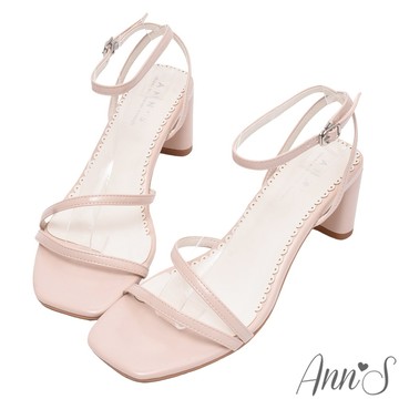 Ann’S百搭極簡線條 好走扁跟一字涼鞋7cm-粉