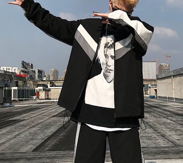 FINDSENSE H1秋季 新款 日本 街頭個性  3M反光織帶 印花 時尚 寬鬆  連帽長袖 夾克外套 潮男上衣外套