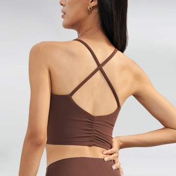 細肩交叉美背抓皺短版瑜珈/運動/機能背心【可換襯墊/上下一致】