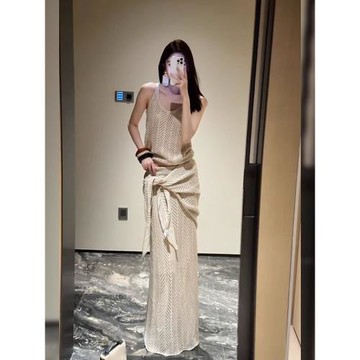 (免運)法式氣質高級感時尚針織一整套夏季新款背心披肩高腰半身裙三件套