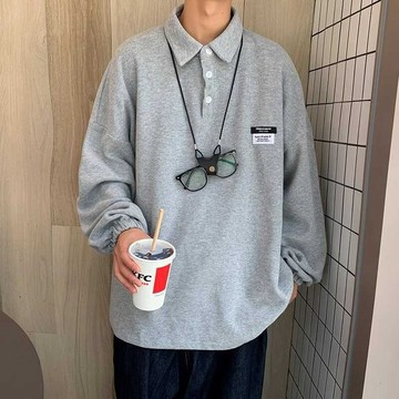 春秋季潮牌休閒polo領衛衣男士美式復古潮流帥氣新款日常搭配上衣