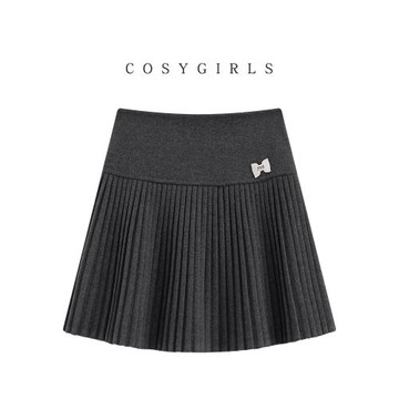 毛呢半身裙女冬季新款洋氣減齡高腰a字短裙顯瘦時尚灰色百褶裙子