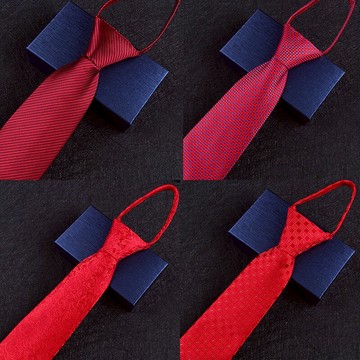 領帶男士正裝商務典雅酒紅職業結婚新郎韓版懶人拉鏈免打手打領帶