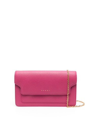 Marni - logo-stamp leather crossbody bag - women - Calf Leather/Cotton/Viscose/Brass - One Size - Pink