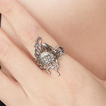 幻物黑姬蝴蝶純銀可調節戒指