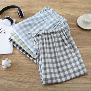 新疆棉睡褲女純棉長褲夏季薄款系帶日系格子可外穿休閑家居褲春秋