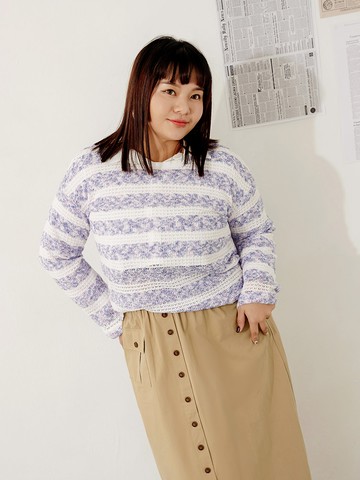 時髦渲染針織橫條紋長袖上衣