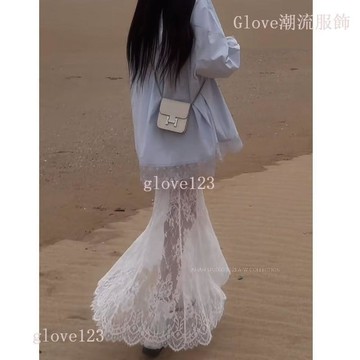【臺灣出貨】Glove AnTsuki 溫以凡 冰島慕斯 寬鬆 蕾絲襯衫 魚尾長款 蕾絲半身裙套裝 蕾絲 透視上衣 外搭