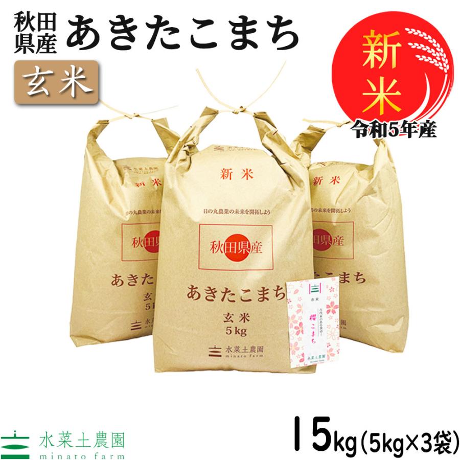 新米 米 お米 玄米 あきたこまち 15kg （5kg×3袋） 令和5年産 秋田県産 農家直送 古代米お試し袋付き