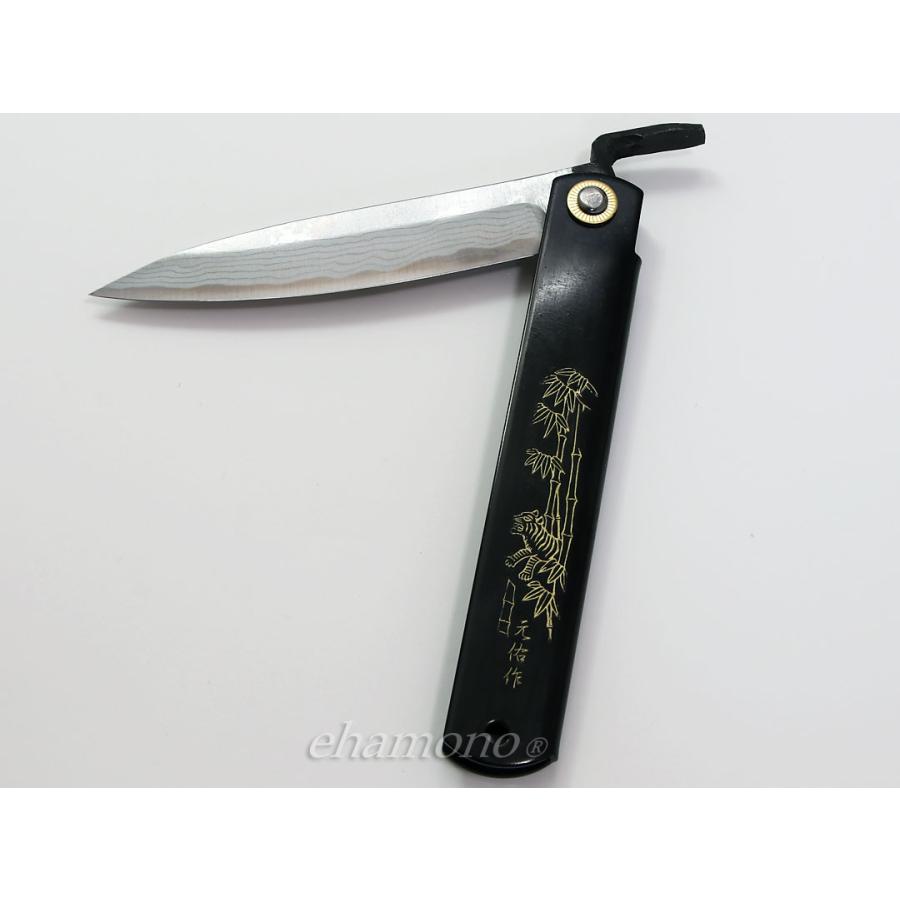 肥後守　多層鋼青紙割込　特大　プレミアム-黒鞘5〜Nagao Higonokami Damascus