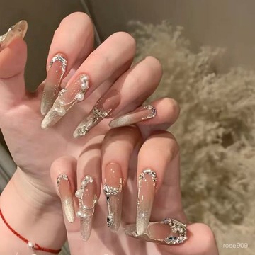 💅限時下殺穿戴甲💅純手工穿戴甲超長高貴顯白假指甲貼片婚甲新娘可拆卸成品輕奢美甲手工穿戴甲 XJQH