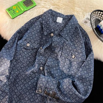 港風ins翻領牛仔外套男士春秋季潮牌高街水洗寬松設計感百搭夾克