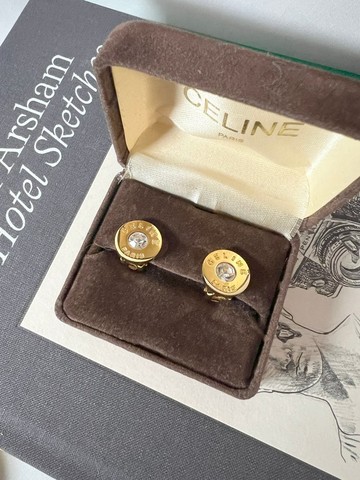 Celine Paris 金色環形水鑽耳夾 日本中古二手vintage