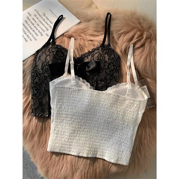 法式美背蕾絲吊帶背心秋季外穿純欲風性感裹胸白色抹胸女內搭上衣