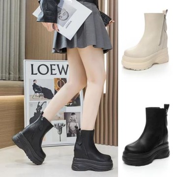 Sp house 顯瘦時尚側拉鍊真皮小尺碼厚底短靴(4色可選)