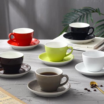 咖啡杯330ml毫升紅色白色黑色綠色陶瓷色釉拉花杯咖啡館彩色杯碟