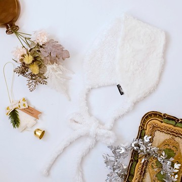 【HiGh MaLi】耳罩式頭帶 | 白色捲捲蕾絲 | 髮帶|獨家|聖誕禮物