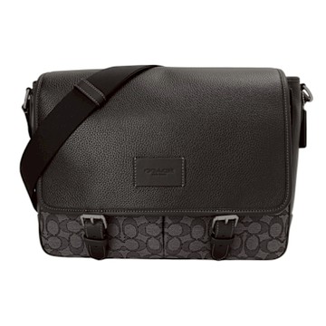 COACH  SPRINT 經典Logo拼接皮革郵差包(木炭灰)大