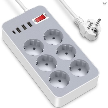10合1插線板 歐規  6個插孔+3USB+Type C  白色+灰色 （10個起訂）