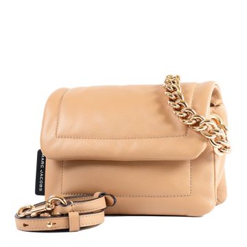 MARC JACOBS 滑面皮革磁吸翻蓋鍊帶肩背/斜背二用包-焦糖拿鐵/小