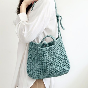 兩用手提肩背包 / 多色可選 可調背帶長 棉 台灣手工鉤織編織包