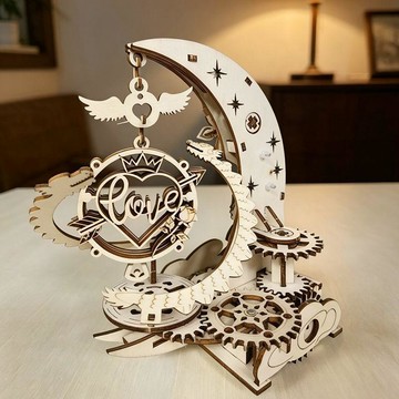 🔥嘉儀出貨🔥高顏值月亮八音盒手工diy拼圖玩具木質拼裝模型節日送禮情侶禮物