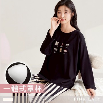 Pink Lady 樂活小確幸 罩杯式 成套睡衣 圓領 印花 寬版 長袖長褲 女睡衣 居家服 24125