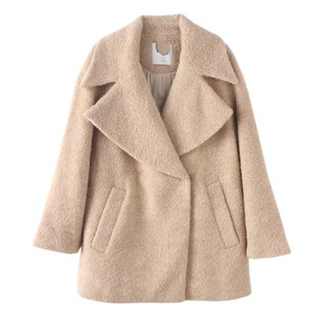 諾諾E站 冬款 韓版寬松顯瘦女西裝領時尚直筒羊絨大衣 剪標