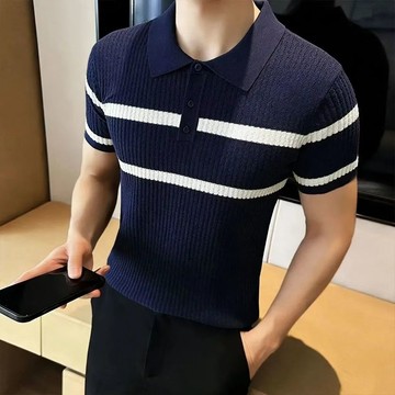 半拉鍊撞色針織衫男士秋冬季翻領套頭毛衣韓系寬鬆休閒上衣