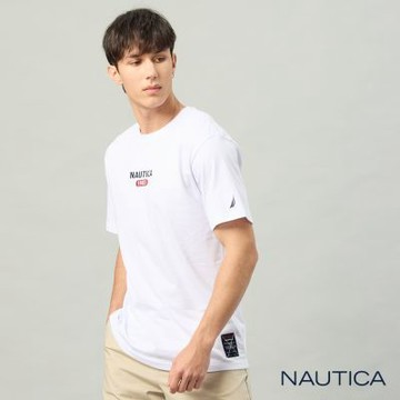 Nautica 官方旗艦 男裝 美式街頭感印花純棉短袖T恤-白色