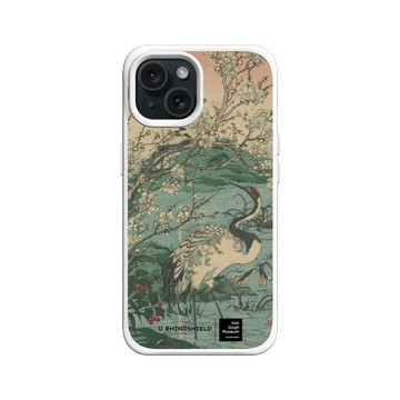iPhone 15 SolidX 白 - Van Gogh Museum - 鶴與櫻花選自草木花鳥圖會系列