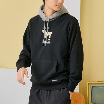 【OUTDOOR】繡花動物圖連帽T 恤-黑色 ODC626QEBK (ODCLO)