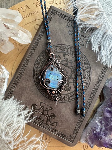 WW429 民族風 繞銅線復古做舊 wire wrap 月亮石 吊咀 頸鏈