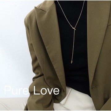 Pure Love樂芙 / 正韓 鈦鋼【L316醫療鋼】G0021簡約幾何心形打結長項鏈 毛衣鏈 / 金 銀