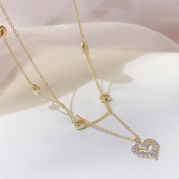 韓國東大門同款項鏈女超仙氣質甜美愛心鋯鉆鎖骨鏈個性雙層頸鏈潮