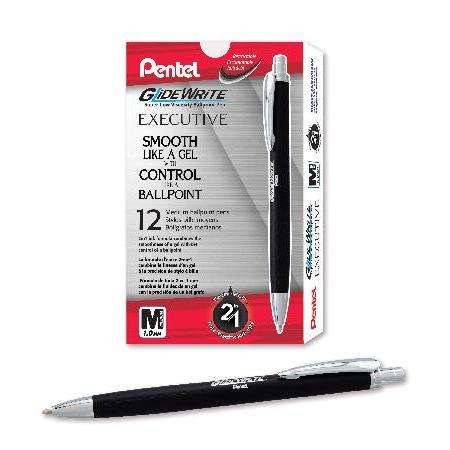 Pentel GlideWrite Executive Ballpoint Pen, 1.0mm Medium line, Black Metal Barrel, Black Ink, 12 Pack BX970A-A