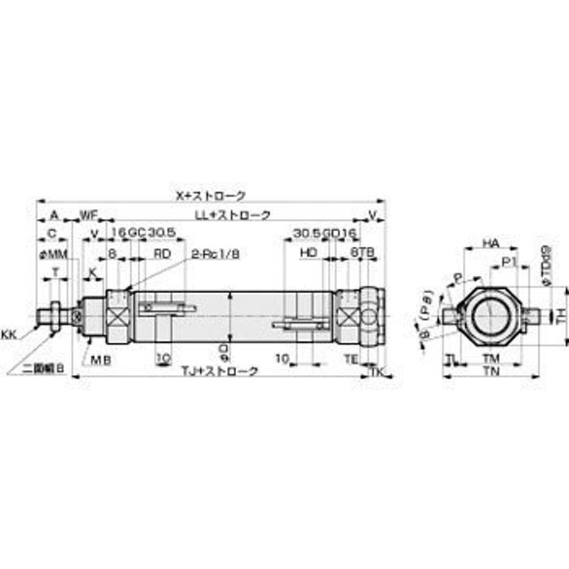 CKD:タイトシリンダ CMK2基本(片ロッド)ベース 型式:CMK2-TA-25-100-T3H-T-I