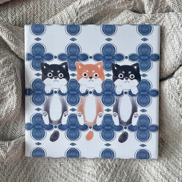 花磚躲貓貓杯墊 柴犬 | 婚禮小物 陶瓷 立體花紋