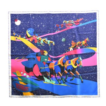HERMES 經典Space Derby 系列太空德比星空賽馬真絲圍巾/絲巾(90cm-深藍色)