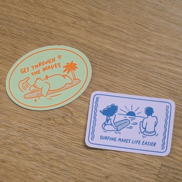 手繪插畫亮面防水大貼紙 Surfer必備組