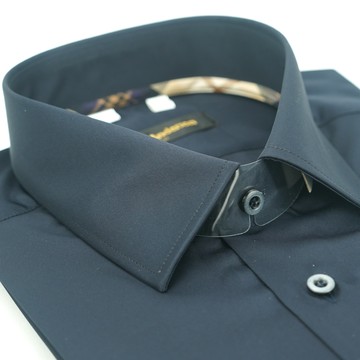 【金安德森】經典格紋繞領深藍色吸排窄版襯衫-短袖