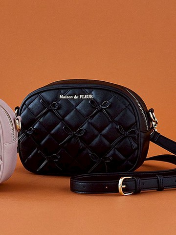 經典菱格紋蝴蝶結裝飾肩背包(8A43F0J2900) - Maison de FLEUR