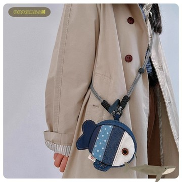 ⭐臺灣熱賣⭐新品卡通零錢包三色補丁小丑魚牛仔布卡通耳機包