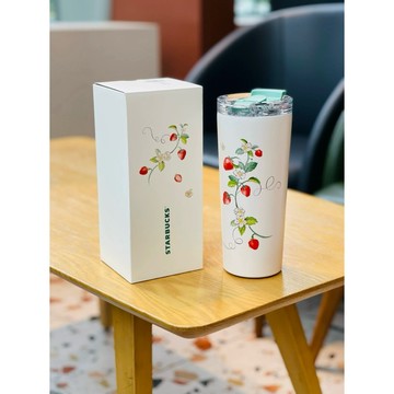 星巴克杯子2026新年禮物手繪漫感草莓韓風莓好時光系列雙飲口不鏽鋼桌面吸管杯
