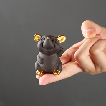 紫砂茶寵擺件卡通小老鼠茶玩茶藝可養12生肖鼠茶蟲家居