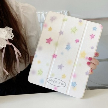 七彩小星星 三折平板保護套 帶筆槽 適用於 iPad Pro A16 10 9 8 7 Air4 Air5 mini6